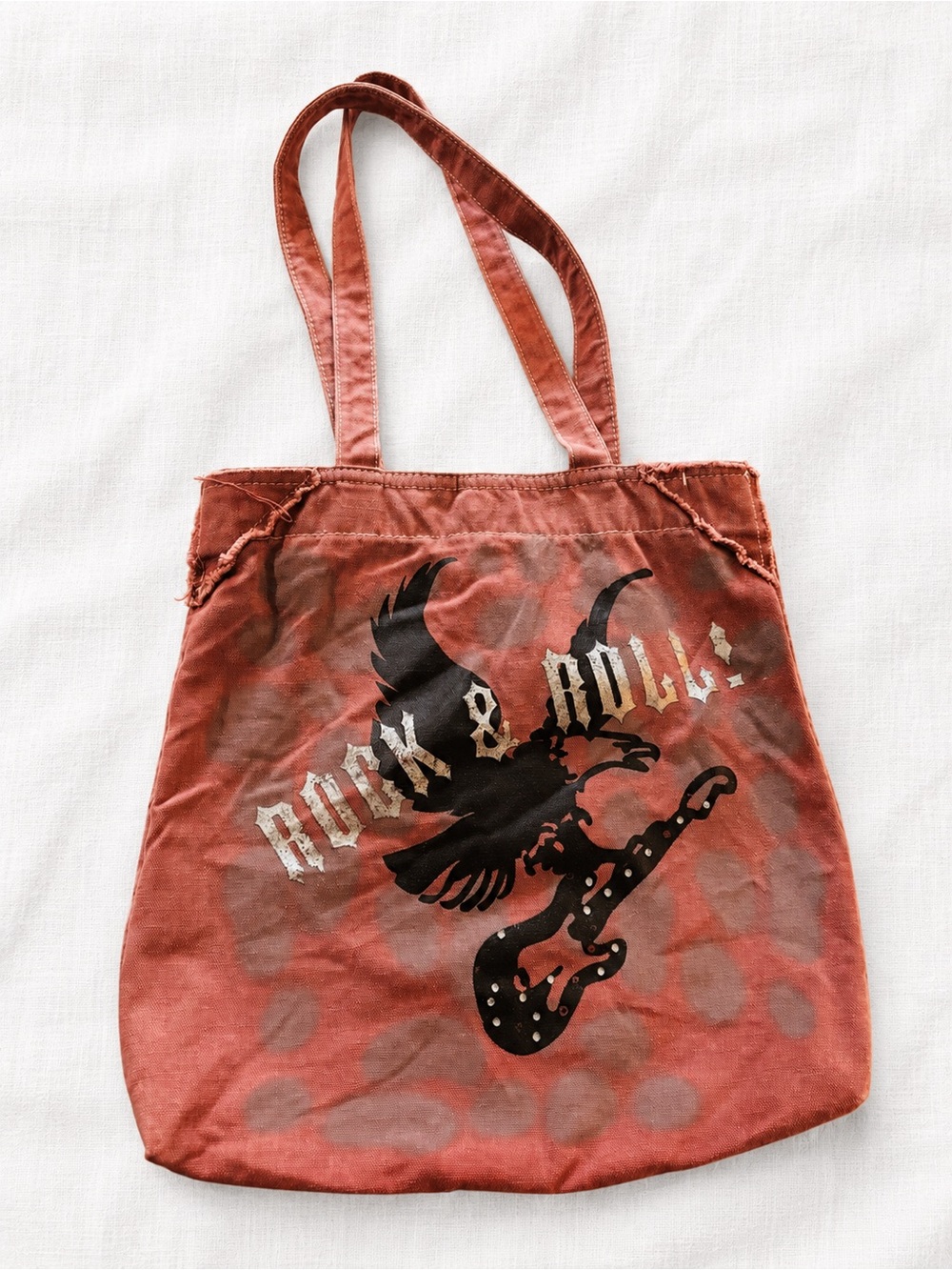 Y2K Rock & Roll Eagle Guitar Distressed Canvas Tote Bag Pink Grunge
